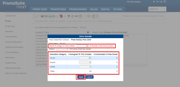 Prize Tab Allocation Step 4